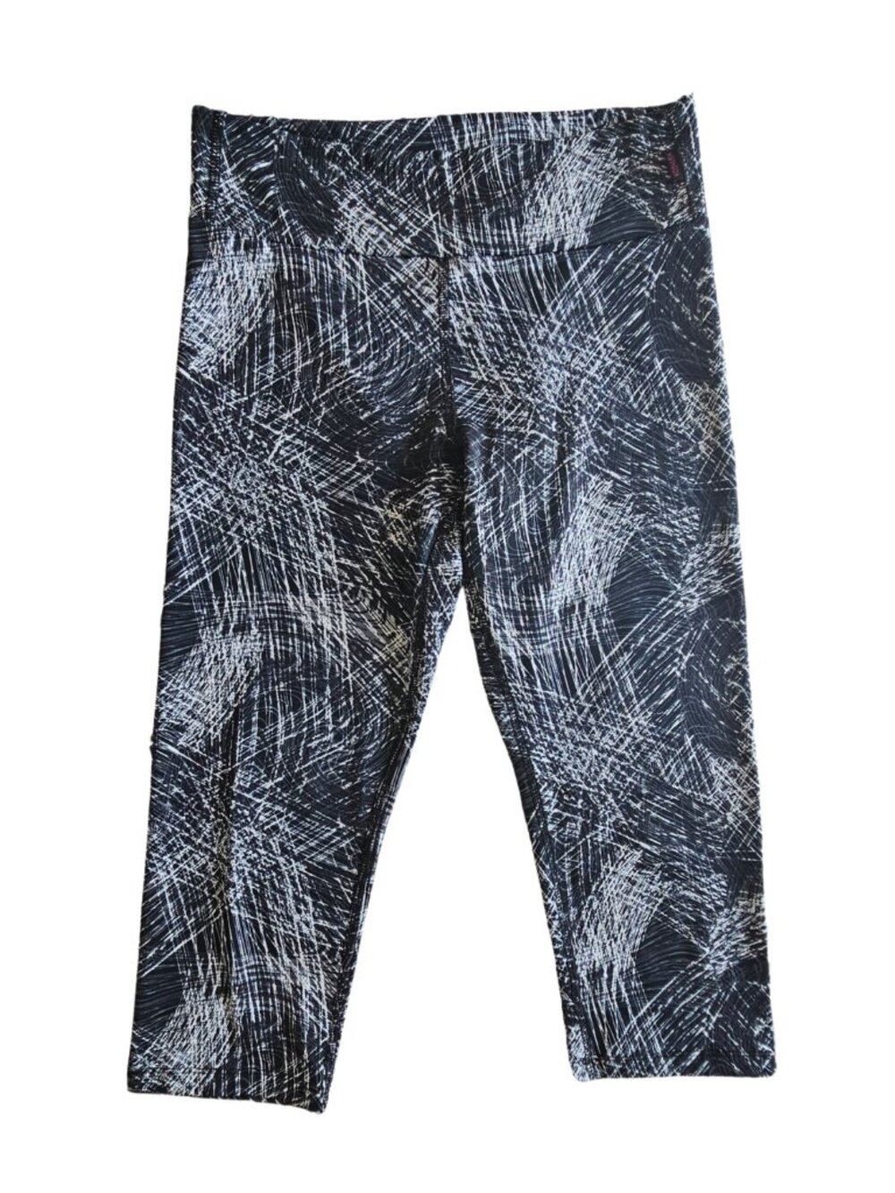 Women’s Large Black and White Abstract Cropped Workout Leggings